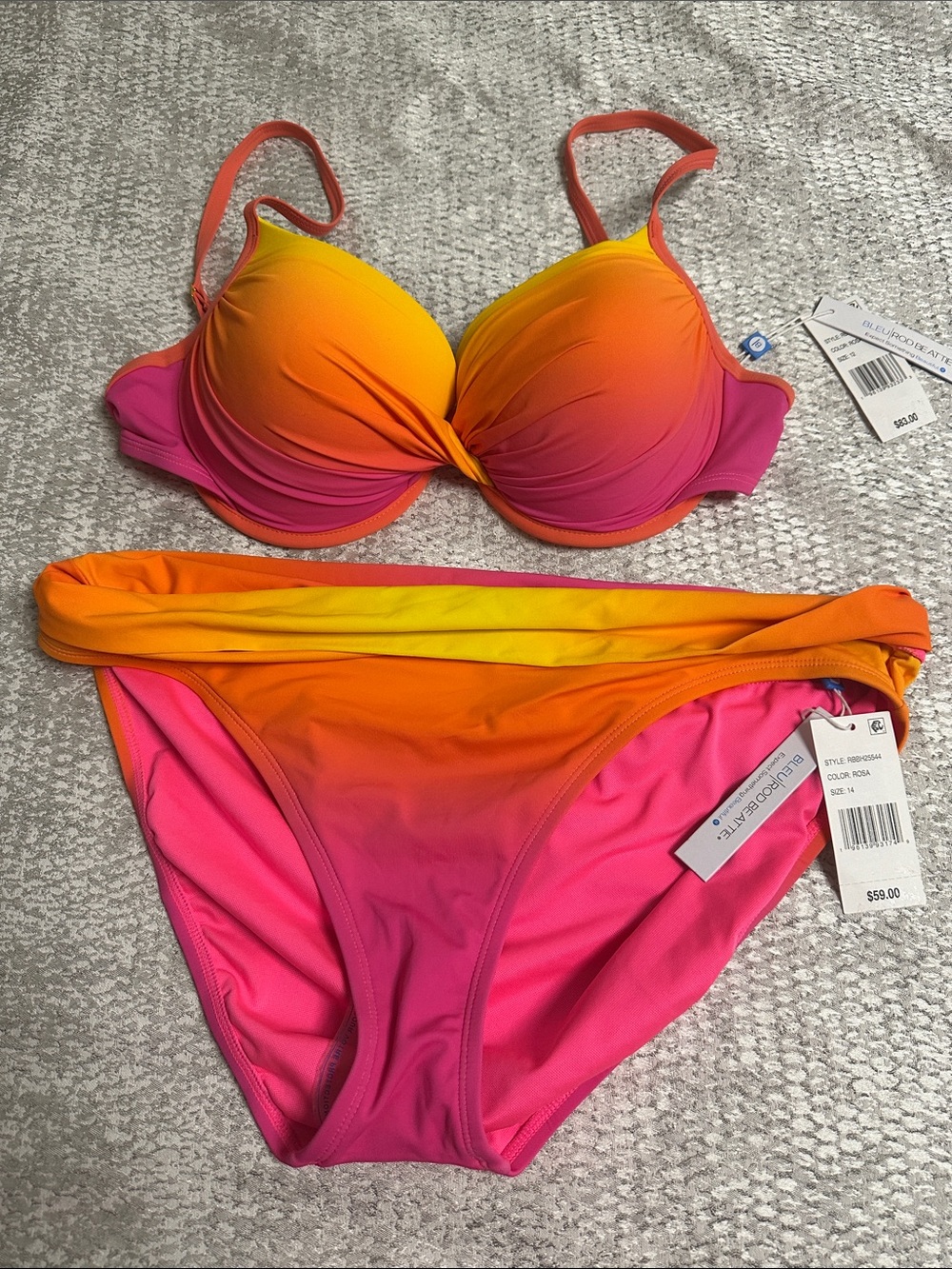 Bleu Rod Beattie Gradient Pink-Orange-Yellow Twist Bikini Set